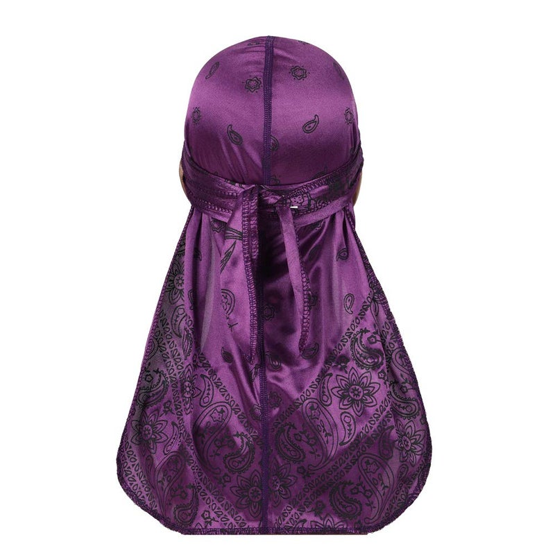 DINPREY Assorted Paisley Bandana Doo rag Cap Headwraps Men's Women's Silk Durag with Long Tail and Wide Straps for 360 Waves (Navy blue,Purple,Blue) - Image 3